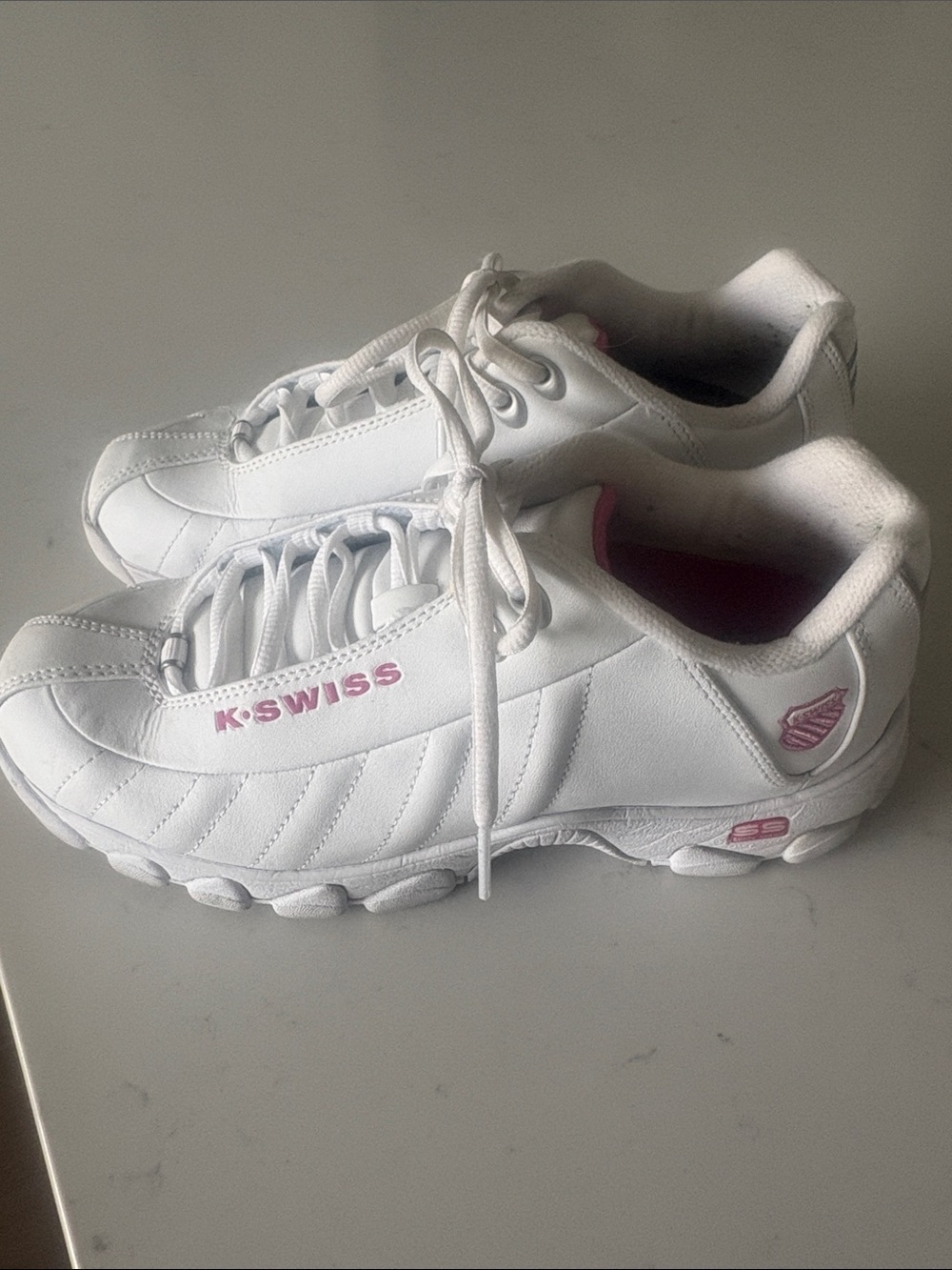 K-Swiss Women's White Athletic Sneakers with Pink Accents
